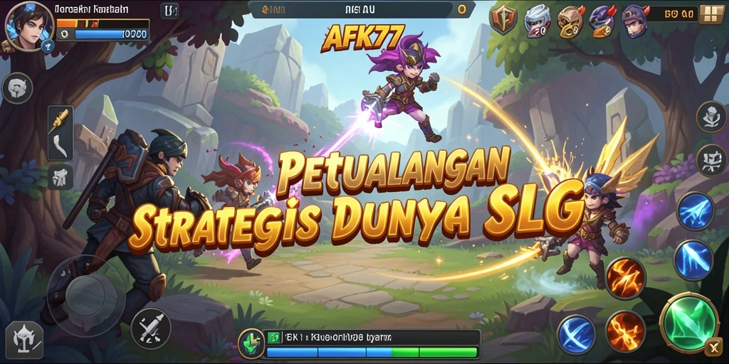 Screenshot gameplay AFK77 yang menampilkan pertempuran dan strategi SLG.
