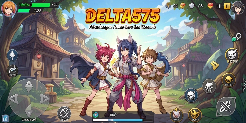 Screenshot gameplay DELTA575 menunjukkan pertempuran seru dalam dunia anime.
