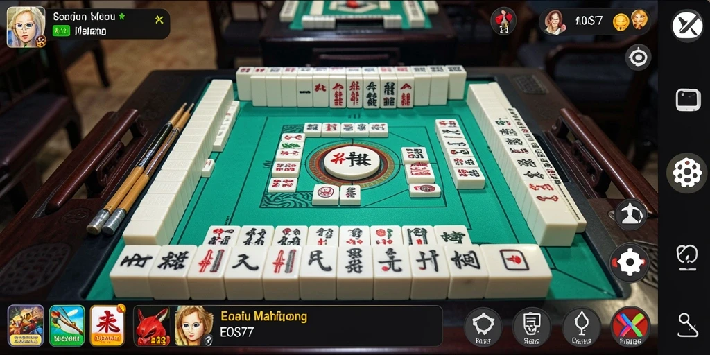 Screenshot utama EOS77 menampilkan gameplay Mahjong yang menarik dan menantang.