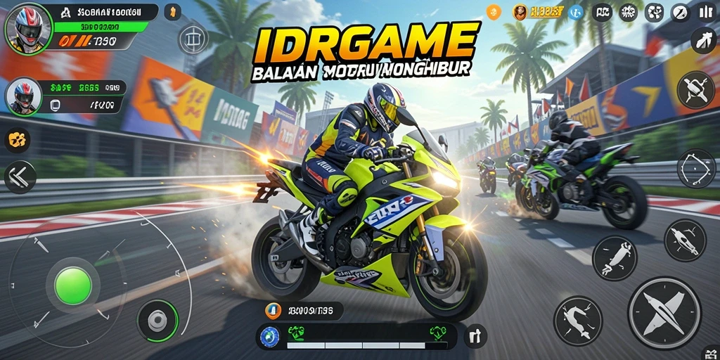 Tampilan gameplay seru dalam balapan motor di IDRGAME.