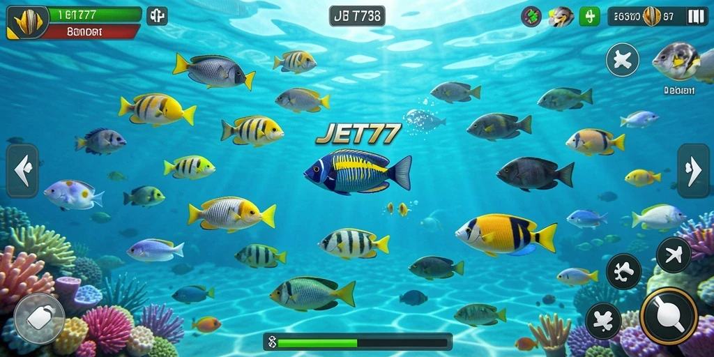Tampilan seru dari gameplay JET77 Tembak Ikan.