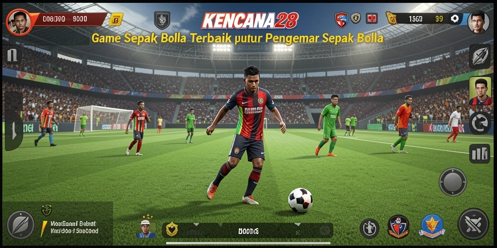 Tampilan gameplay KENCANA28 dengan aksi sepak bola yang seru.