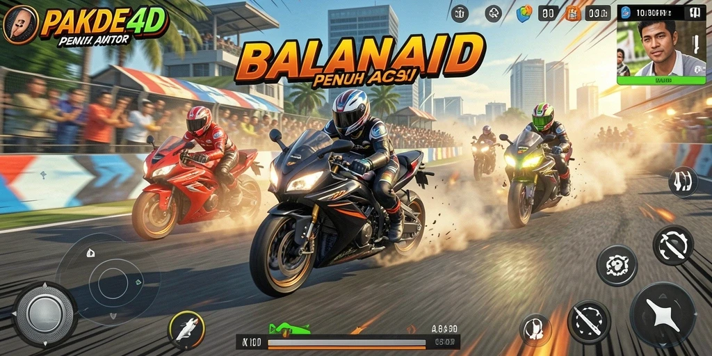 Tampilan gameplay balapan motor yang intens dan seru di PAKDE4D.