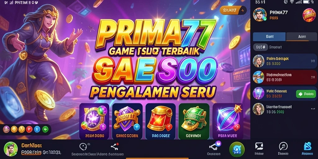 Tampilan gameplay menarik dari PRIMA77 yang penuh warna dan efek visual.