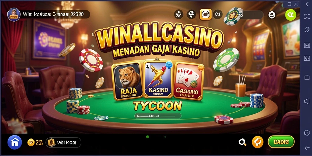 Screenshot gameplay WINALLCASINO menampilkan desain kasino yang megah.